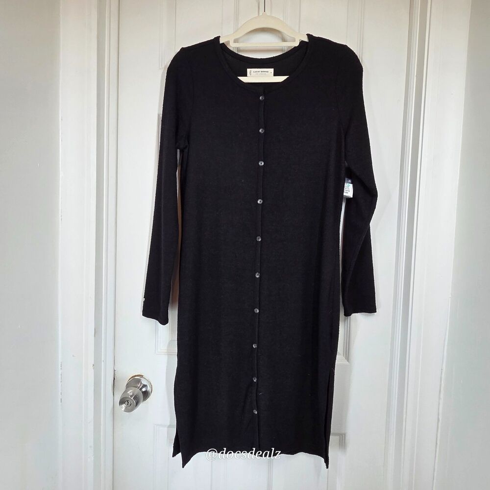 Lucky Brand Cloud Jersey Cardigan Ribbed Black Tunic Women's Medium